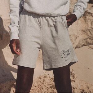 Sporty& Rich Heather Grey Stars Health Crew Gym short